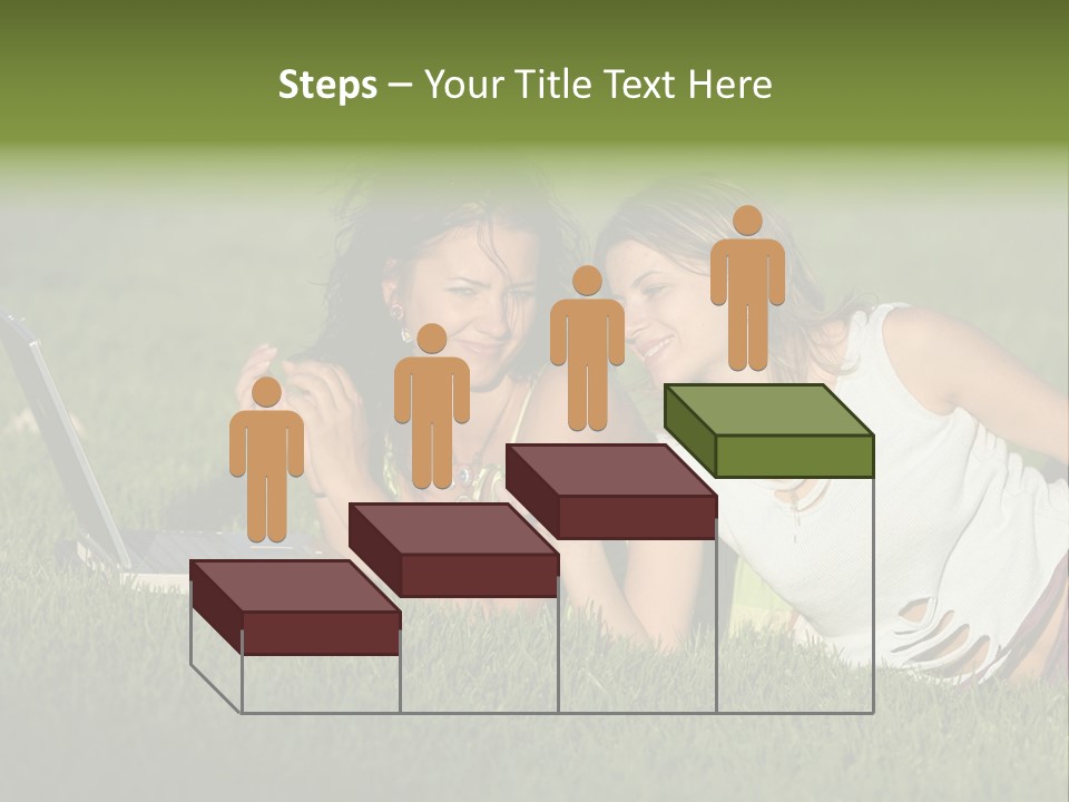 Two Women Laying In The Grass With A Laptop PowerPoint Template