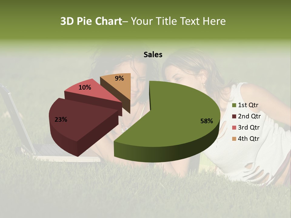 Two Women Laying In The Grass With A Laptop PowerPoint Template