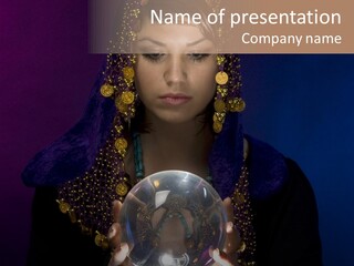 A Woman Holding A Crystal Ball In Her Hands PowerPoint Template