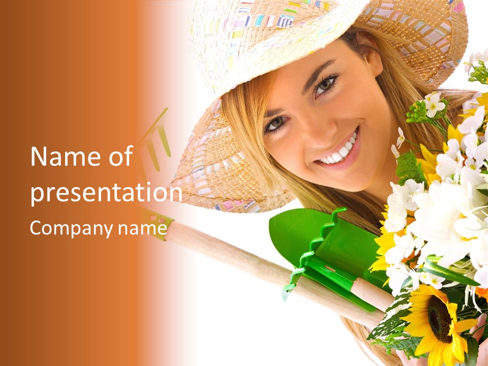 A Woman In A Straw Hat Holding A Bouquet Of Flowers PowerPoint Template