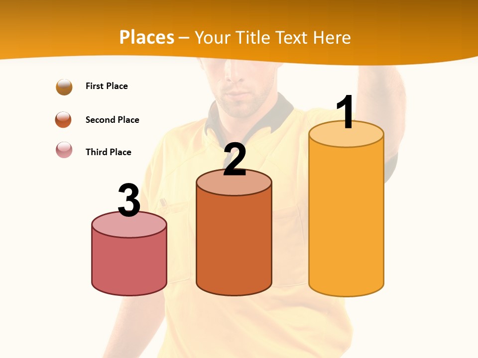 A Man In A Yellow Shirt Holding A Red Card PowerPoint Template