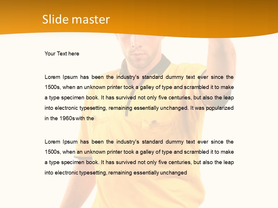 A Man In A Yellow Shirt Holding A Red Card PowerPoint Template