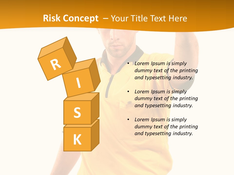 A Man In A Yellow Shirt Holding A Red Card PowerPoint Template