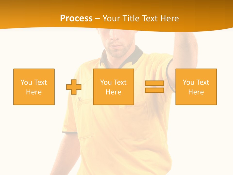 A Man In A Yellow Shirt Holding A Red Card PowerPoint Template