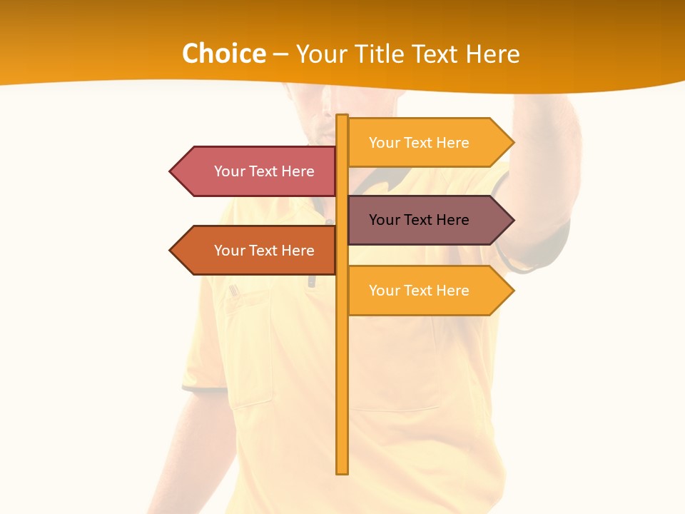 A Man In A Yellow Shirt Holding A Red Card PowerPoint Template