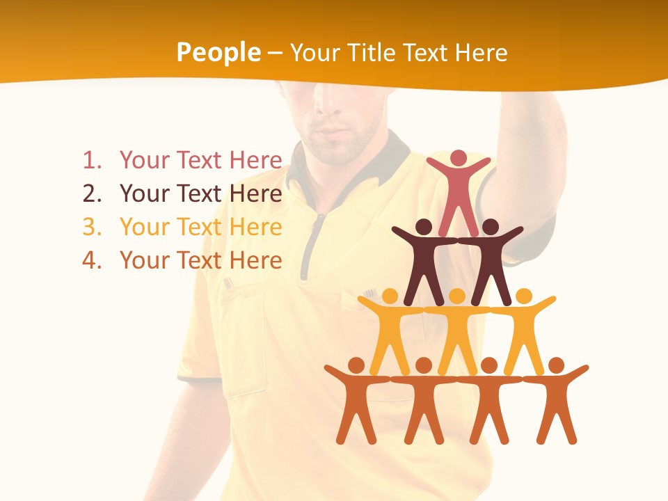 A Man In A Yellow Shirt Holding A Red Card PowerPoint Template