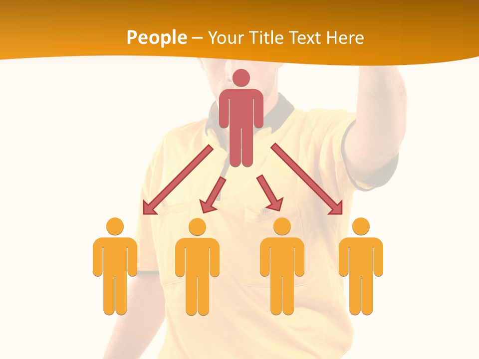 A Man In A Yellow Shirt Holding A Red Card PowerPoint Template