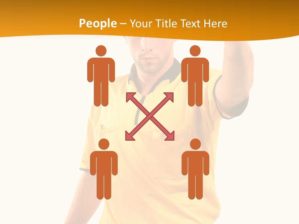 A Man In A Yellow Shirt Holding A Red Card PowerPoint Template