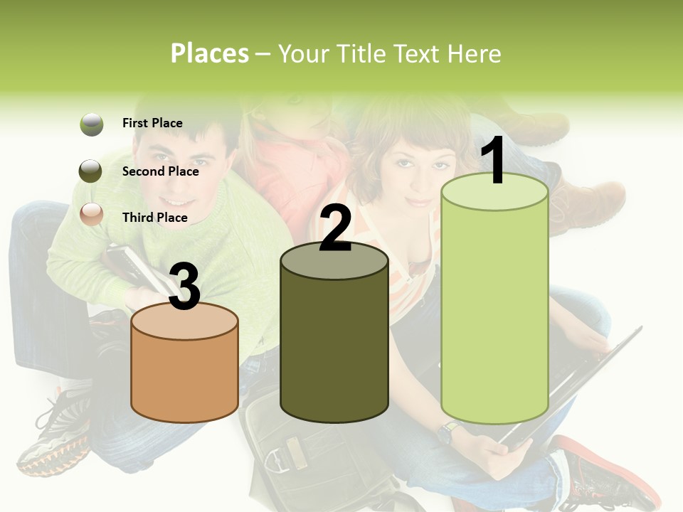 A Group Of People Sitting Next To Each Other With A Laptop PowerPoint Template