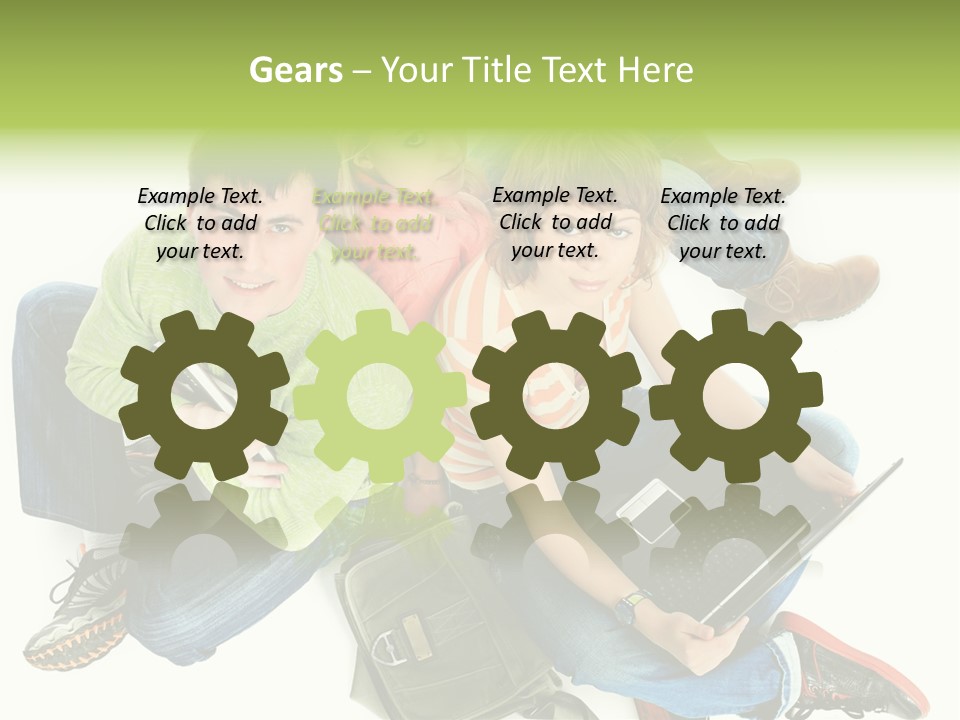 A Group Of People Sitting Next To Each Other With A Laptop PowerPoint Template