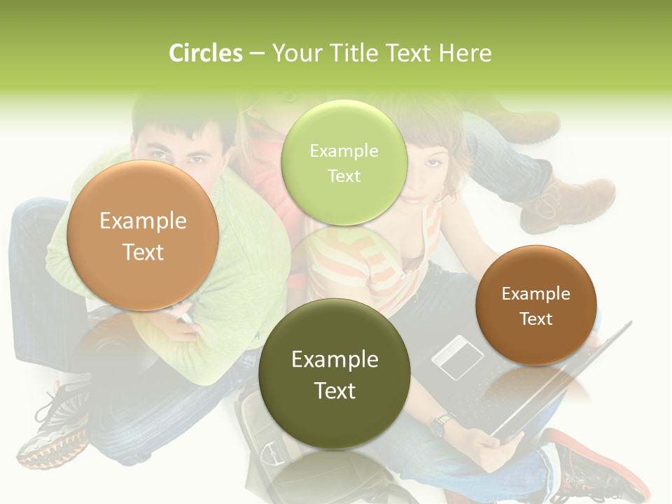 A Group Of People Sitting Next To Each Other With A Laptop PowerPoint Template