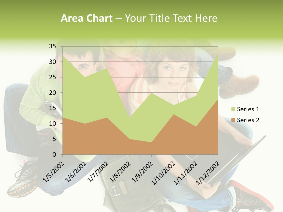 A Group Of People Sitting Next To Each Other With A Laptop PowerPoint Template