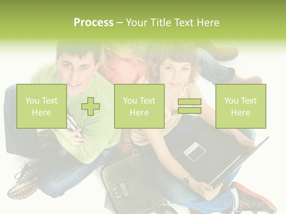 A Group Of People Sitting Next To Each Other With A Laptop PowerPoint Template