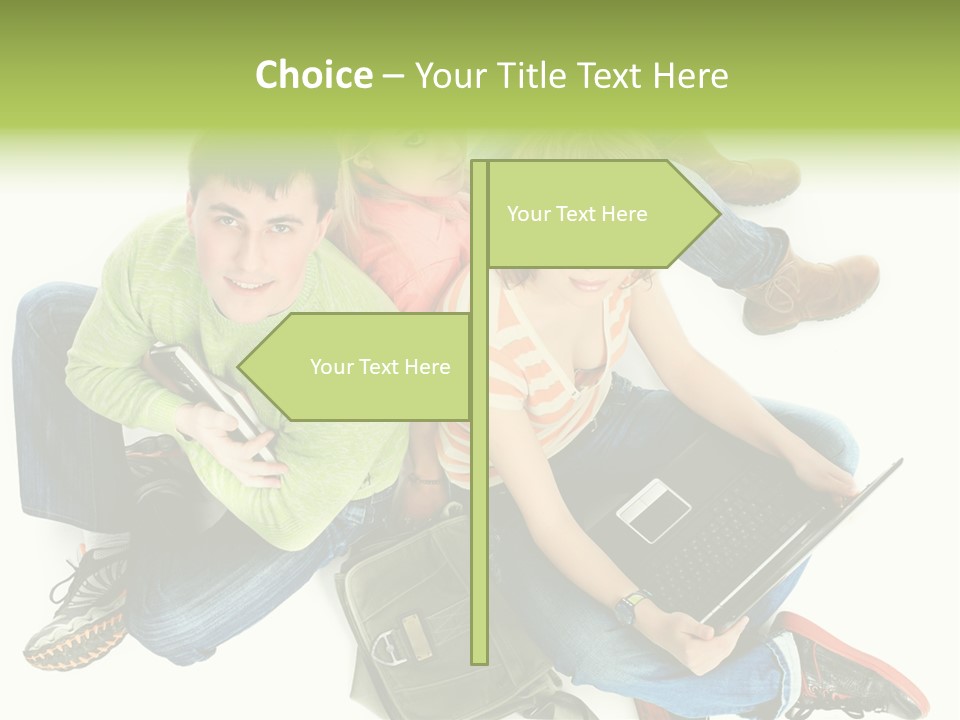 A Group Of People Sitting Next To Each Other With A Laptop PowerPoint Template