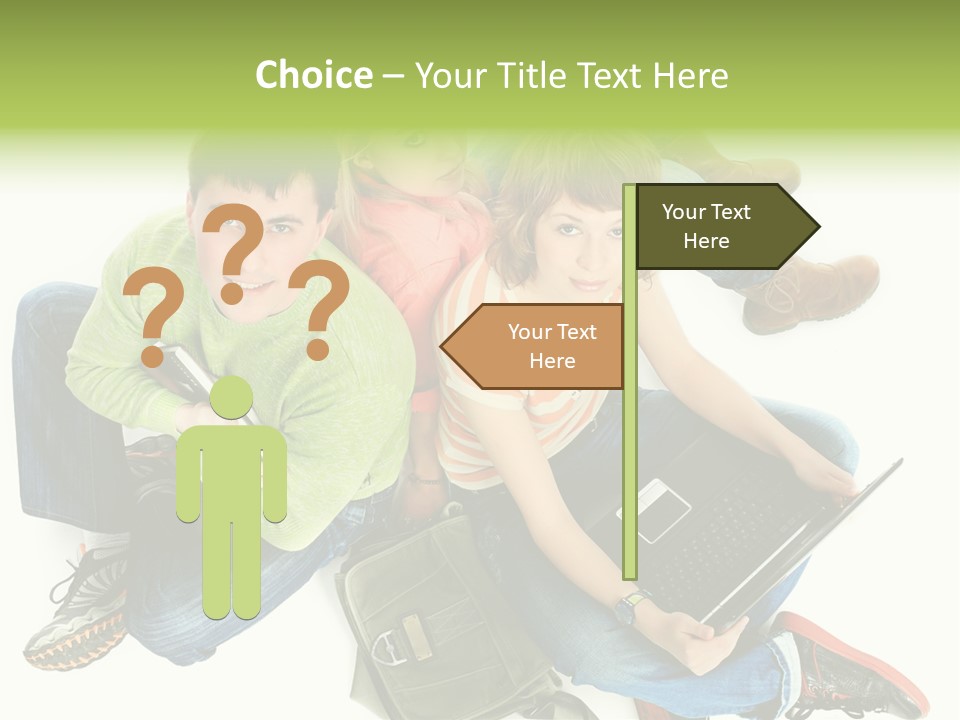 A Group Of People Sitting Next To Each Other With A Laptop PowerPoint Template