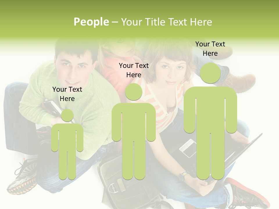 A Group Of People Sitting Next To Each Other With A Laptop PowerPoint Template