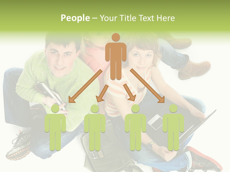 A Group Of People Sitting Next To Each Other With A Laptop PowerPoint Template