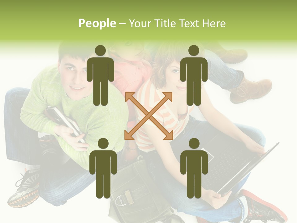 A Group Of People Sitting Next To Each Other With A Laptop PowerPoint Template