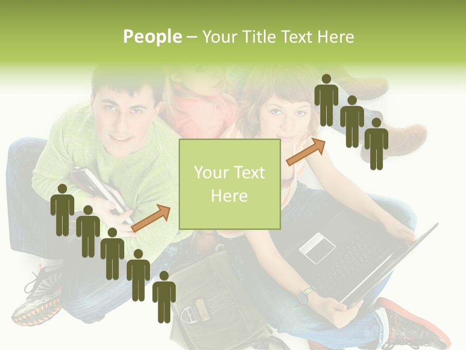 A Group Of People Sitting Next To Each Other With A Laptop PowerPoint Template