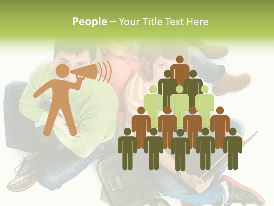 A Group Of People Sitting Next To Each Other With A Laptop PowerPoint Template