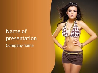 A Woman In A Bikini Top And Shorts Posing For A Picture PowerPoint Template