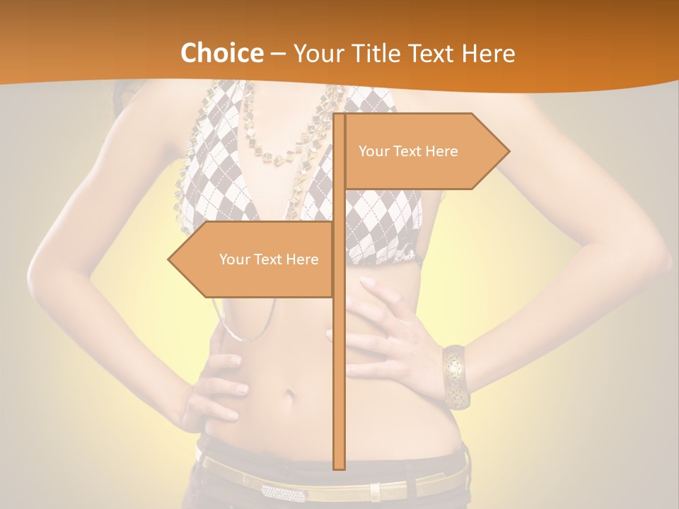 A Woman In A Bikini Top And Shorts Posing For A Picture PowerPoint Template