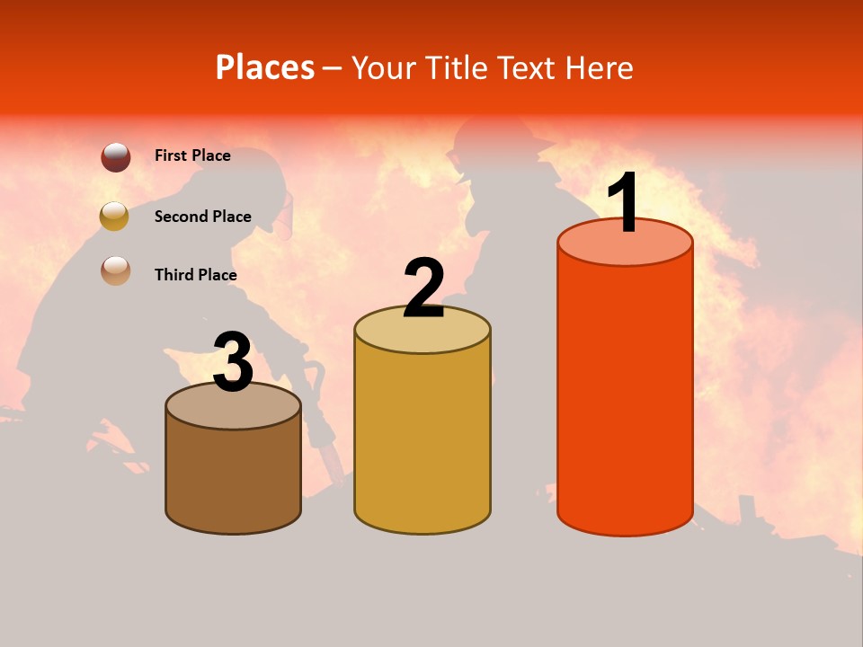 Two Fire Fighters In Silhouette Against A Blazing Background PowerPoint Template