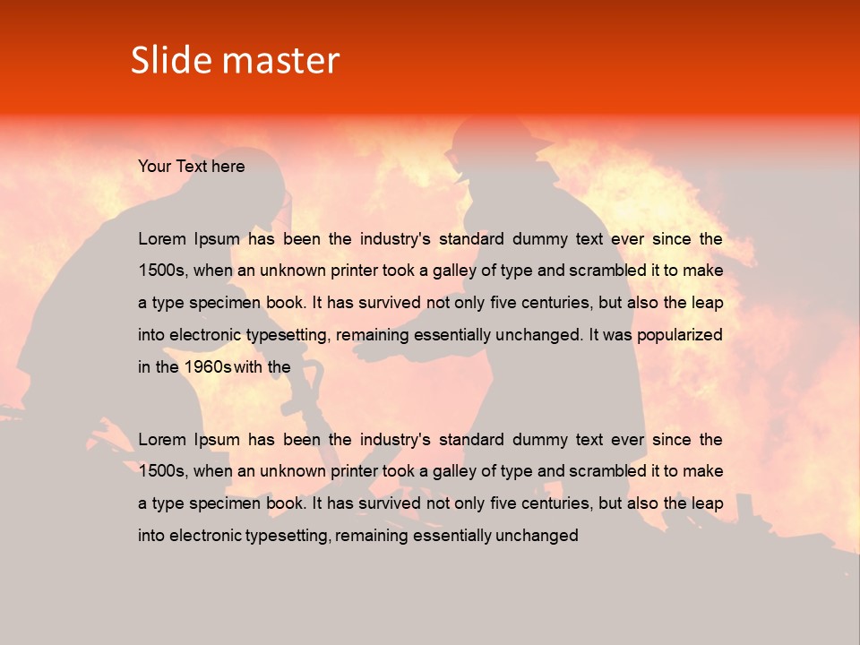 Two Fire Fighters In Silhouette Against A Blazing Background PowerPoint Template