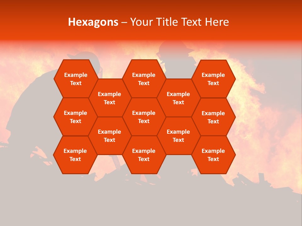 Two Fire Fighters In Silhouette Against A Blazing Background PowerPoint Template