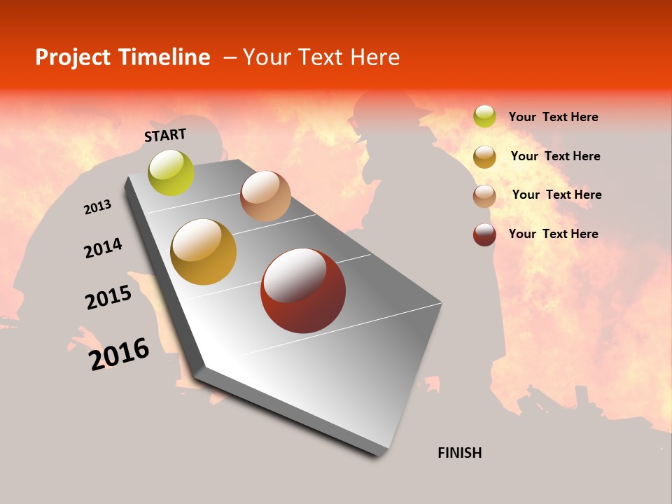 Two Fire Fighters In Silhouette Against A Blazing Background PowerPoint Template