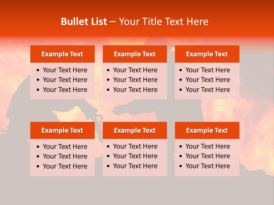 Two Fire Fighters In Silhouette Against A Blazing Background PowerPoint Template