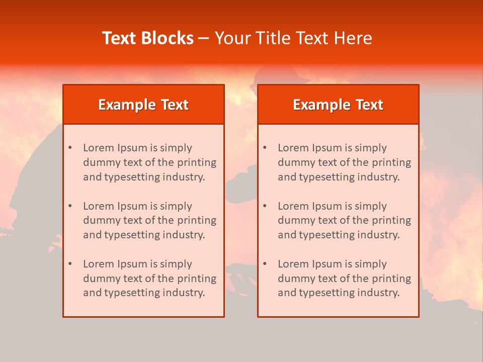 Two Fire Fighters In Silhouette Against A Blazing Background PowerPoint Template