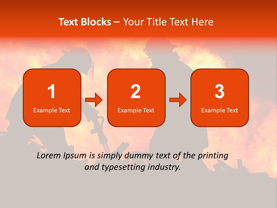 Two Fire Fighters In Silhouette Against A Blazing Background PowerPoint Template