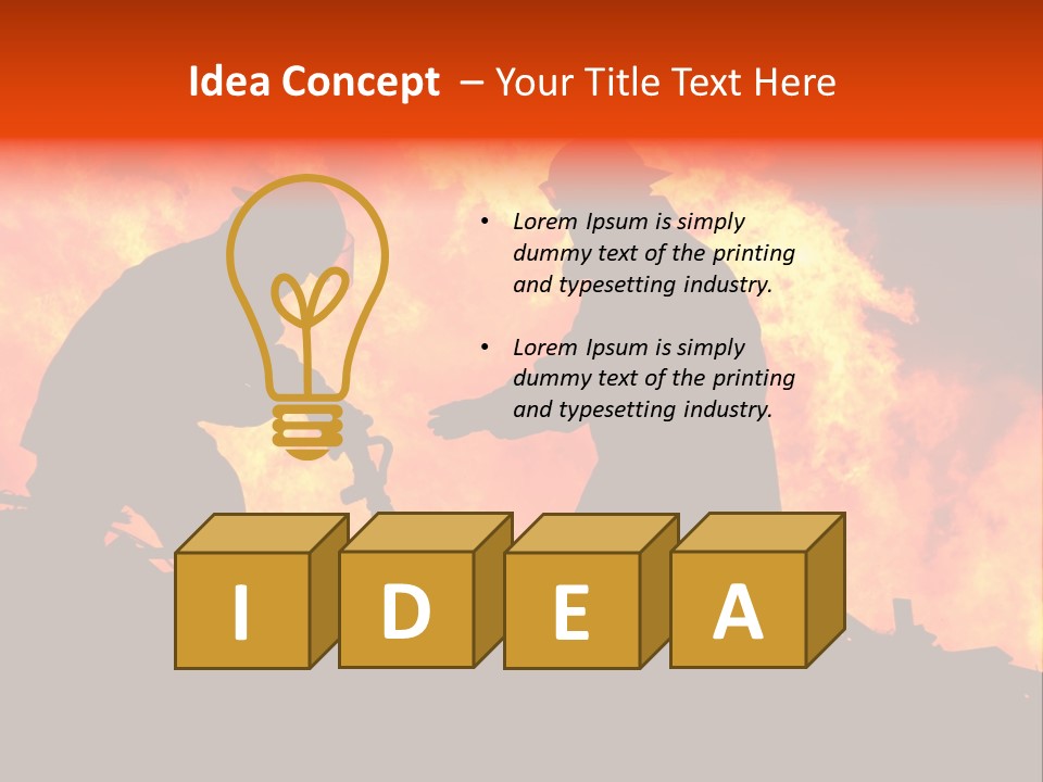 Two Fire Fighters In Silhouette Against A Blazing Background PowerPoint Template