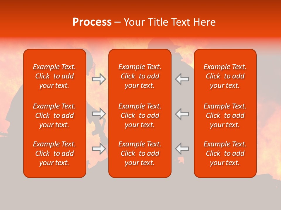 Two Fire Fighters In Silhouette Against A Blazing Background PowerPoint Template