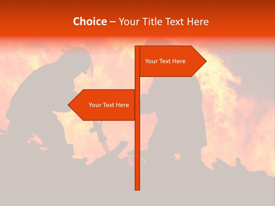 Two Fire Fighters In Silhouette Against A Blazing Background PowerPoint Template