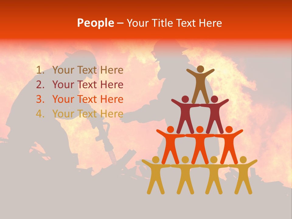 Two Fire Fighters In Silhouette Against A Blazing Background PowerPoint Template