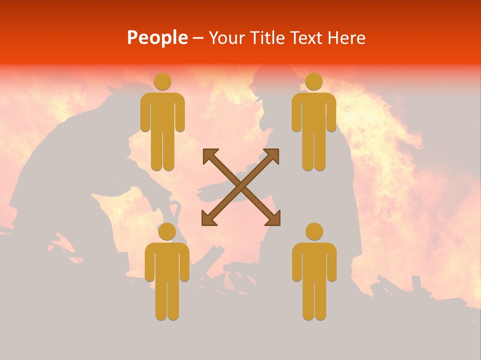 Two Fire Fighters In Silhouette Against A Blazing Background PowerPoint Template