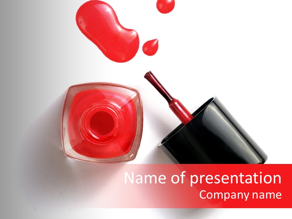 A Bottle Of Red Nail Polish With A Red Liquid Coming Out Of It PowerPoint Template