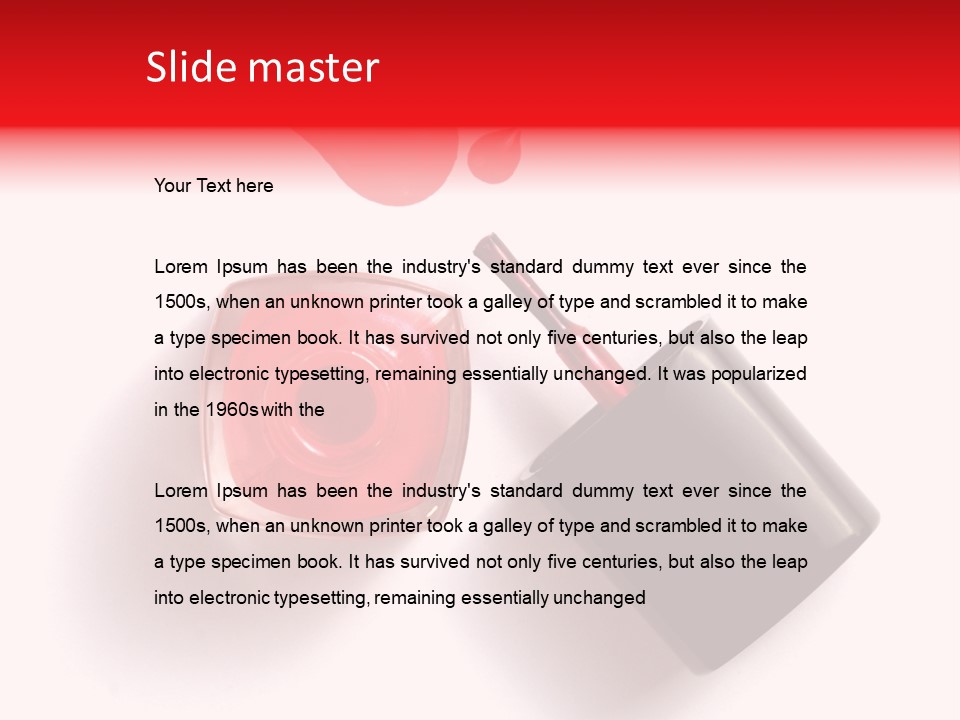 A Bottle Of Red Nail Polish With A Red Liquid Coming Out Of It PowerPoint Template