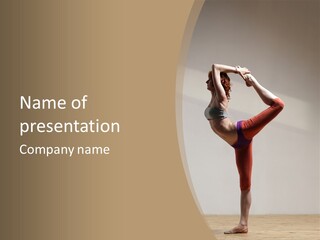 A Woman Doing A Yoga Pose On A Wooden Floor PowerPoint Template
