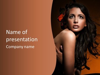 A Woman With Long Hair And A Butterfly On Her Head PowerPoint Template