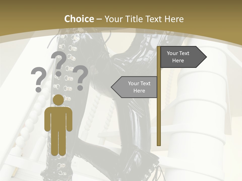 A Woman In A Black Cat Suit Is Posing On A Pole PowerPoint Template