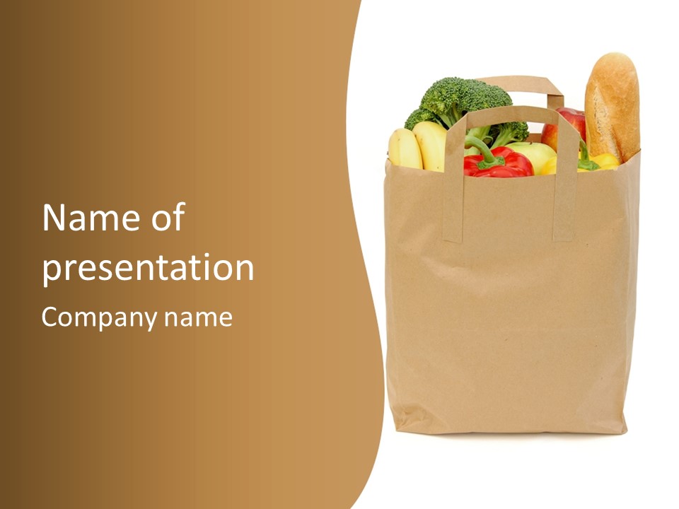 A Paper Bag Filled With Fruits And Vegetables PowerPoint Template