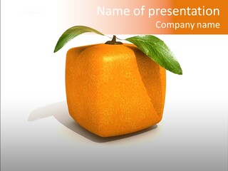 An Orange With A Green Leaf On Top Of It PowerPoint Template