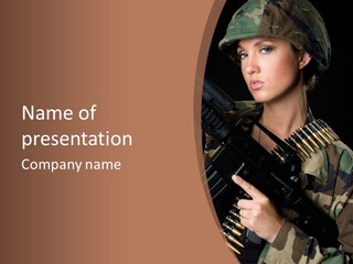 A Woman In A Military Uniform Holding A Machine Gun PowerPoint Template