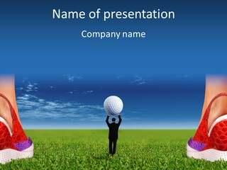 A Person Standing In The Grass With A Golf Ball In His Hand PowerPoint Template