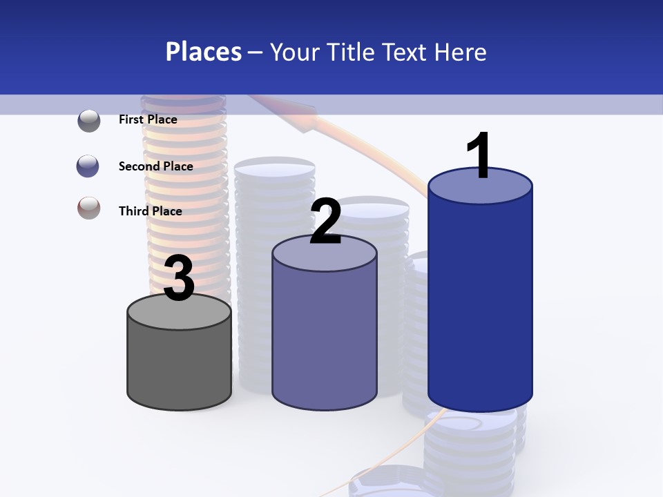 A Group Of Blue And Orange Stacks Of Coins With A Yellow Arrow On Top Of PowerPoint Template
