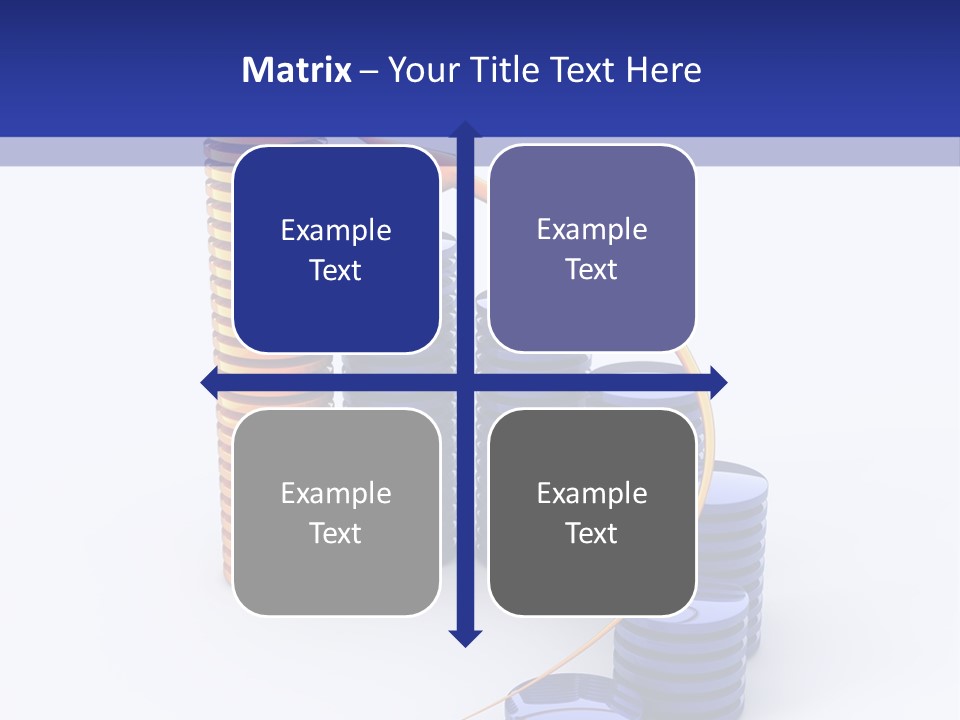 A Group Of Blue And Orange Stacks Of Coins With A Yellow Arrow On Top Of PowerPoint Template