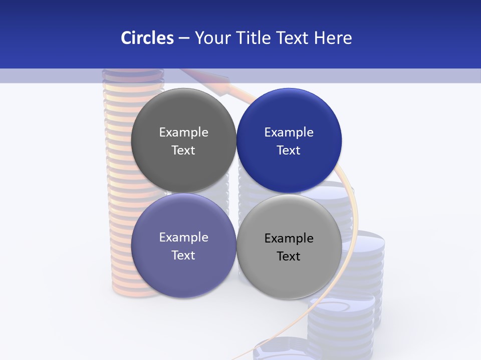 A Group Of Blue And Orange Stacks Of Coins With A Yellow Arrow On Top Of PowerPoint Template